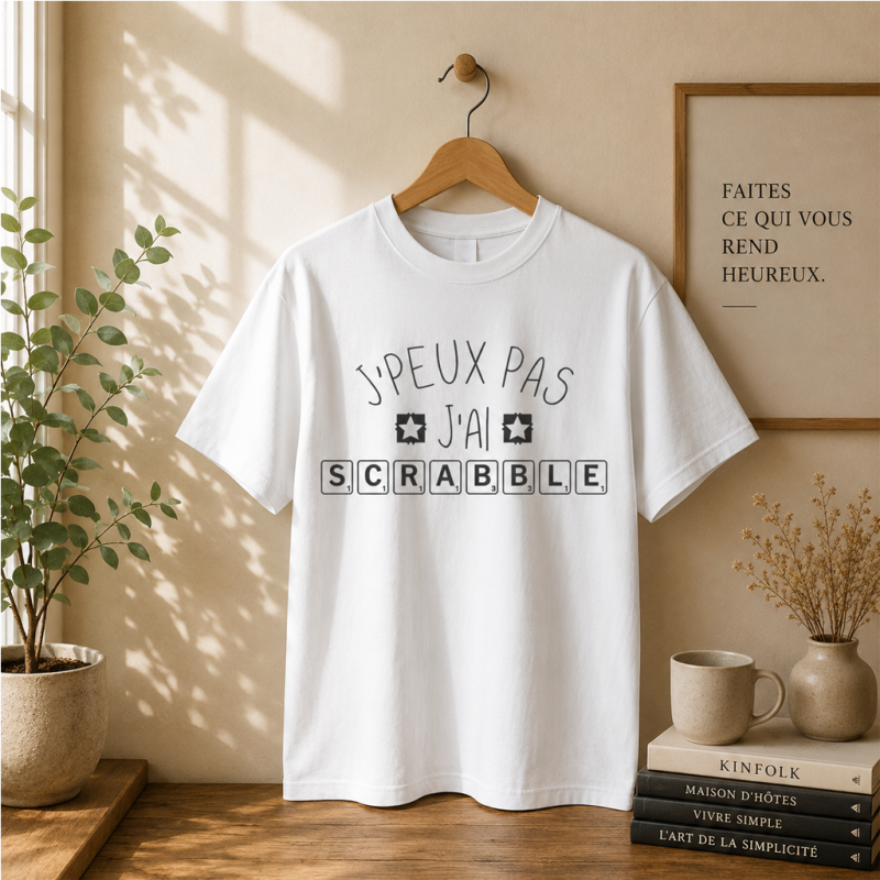 Tee shirt "J'peux pas j'ai Scrabble" - Mixte