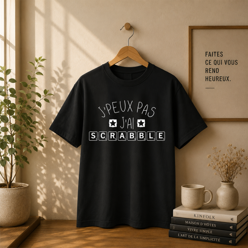 Tee shirt "J'peux pas j'ai Scrabble" - Mixte